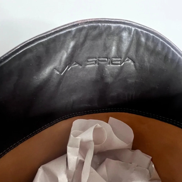 Via Spiga Dark Brown/Burgundy Leather Riding Boots - Picture 7 of 15